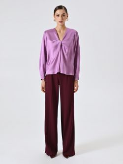 Blouse à nœud rose orchidée det_1