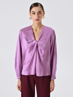 Blouse à nœud rose orchidée det_2