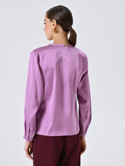 Blouse à nœud rose orchidée det_3