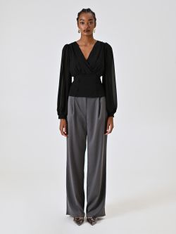 Blusa in Georgette Nera con Bottoni Ricoperti det_1