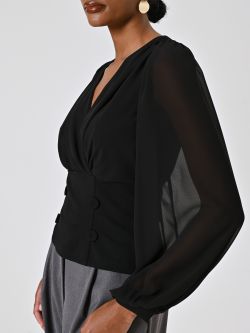 Blusa in Georgette Nera con Bottoni Ricoperti in_i5