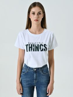 T-shirt Bianca in Cotone Beautiful Things det_2