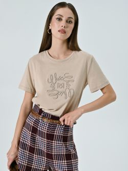 T-Shirt Beige con Ricamo in Rilievo sp_e1