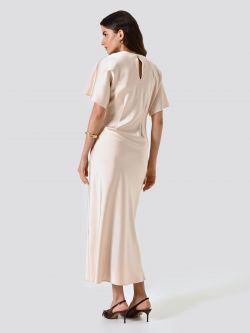 Beige Satin Dress with Knot det_3