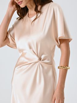 Beige Satin Dress with Knot in_i5