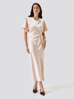 Beige Satin Dress with Knot in_i7