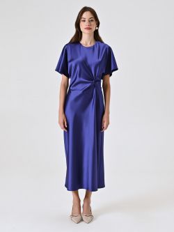 Blueberry Purple Satin Dress with Knot det_1