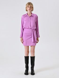 Orchid Pink Shirt Dress in Hammered Satin det_1