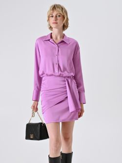 Orchid Pink Shirt Dress in Hammered Satin sp_e1