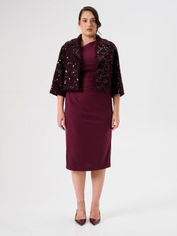 Cappotto Corto Curvy in Panno Bouclé Bordeaux con Paillettes det_1
