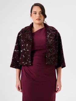 Cappotto Corto Curvy in Panno Bouclé Bordeaux con Paillettes det_3