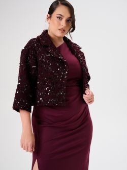 Cappotto Corto Curvy in Panno Bouclé Bordeaux con Paillettes in_i7