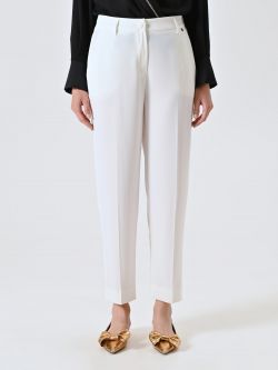 Pantaloni Bianchi con Bottone Ricoperto det_2