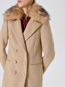 Manteau maxi couleur camel avec col en fourrure in_i5