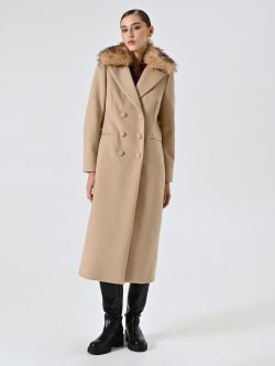 Manteau maxi couleur camel avec col en fourrure in_i7