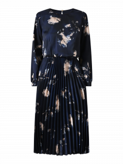 Kleid in Blau mit Blumenmuster und plissiertem Rock 5 Rinascimento Kleid in Blau mit Blumenmuster und plissiertem Rock det_4