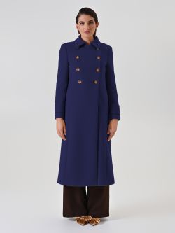 Navy Double-Breasted Long Coat det_1