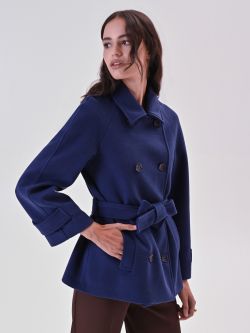 Cappotto Blu Corto in Velour in_i7
