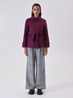 Manteau bordeaux court en velours det_1