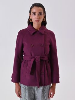 Manteau bordeaux court en velours det_2