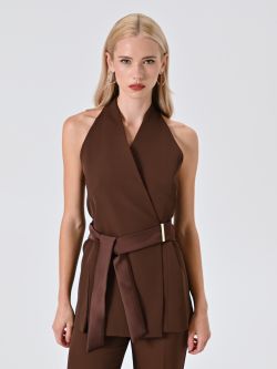 Chocolate Waistcoat with Satin Ribbons in_i7