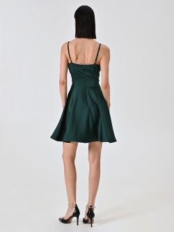 Kleid mit Tellerrock in Grün mit drapiertem Ausschnitt det_3