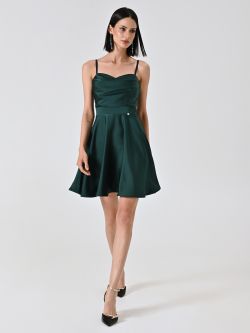 Kleid mit Tellerrock in Grün mit drapiertem Ausschnitt in_i7
