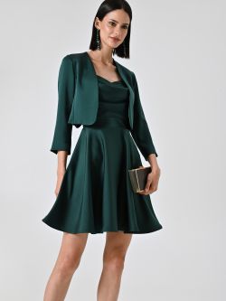 Kleid mit Tellerrock in Grün mit drapiertem Ausschnitt sp_e1