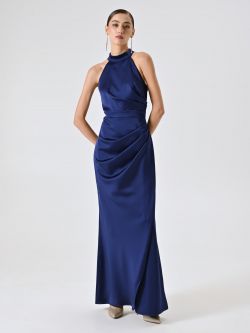 Abito lungo in raso Blu  in_i7