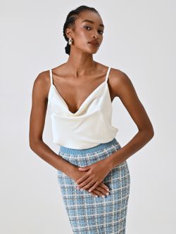 White Top with Draped Neckline in_i7
