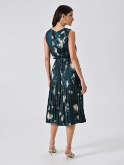 Robe plissée verte imprimé fleuri det_3