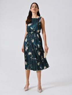 Robe plissée verte imprimé fleuri sp_e1