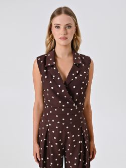 Brown Top with White Polka Dots det_2