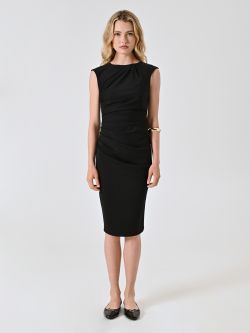 Black Milano-stitch Sheath Dress with Drape det_1