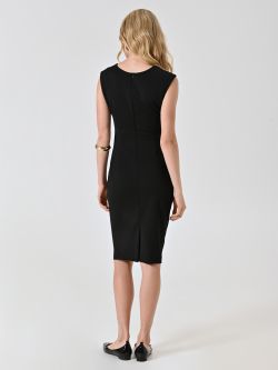 Black Milano-stitch Sheath Dress with Drape det_3