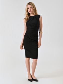 Black Milano-stitch Sheath Dress with Drape in_i7