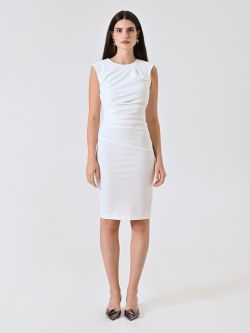 White Milano-stitch Sheath Dress with Drape det_1