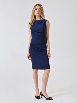 Robe fourreau drapée bleu marine en point de Milan in_i7