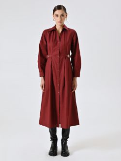Burgundy Shirt Dress with Buckles det_1