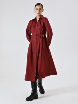 Burgundy Shirt Dress with Buckles in_i7