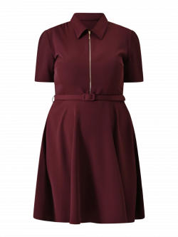 Curvy Burgundy Dress with Zip and Collar det_4