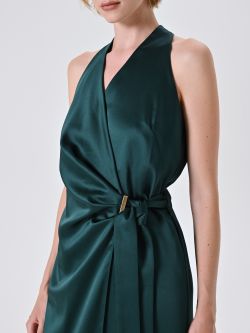 Vestido midi en satén verde in_i5