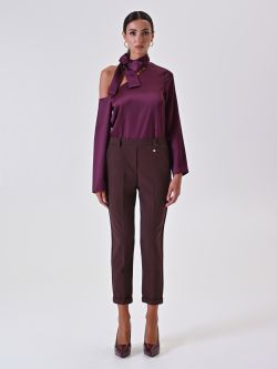 Pantalon marron en viscose mélangée det_1