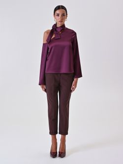 Asymmetrical Burgundy Blouse with Bow det_1