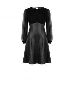 Black Contrast-Fabric Puff Sleeve Mini Dress det_4