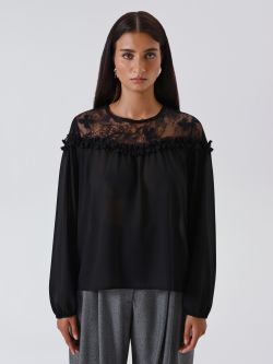Czarna bluzka z koronkowym karczkiem det_2