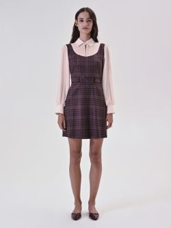 Burgundy Check Blouse Dress det_1