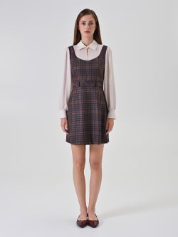 Burgundy Check Blouse Dress 1 Rinascimento Burgundy Check Blouse Dress det_1