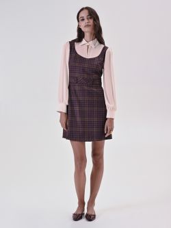 Burgundy Check Blouse Dress in_i7
