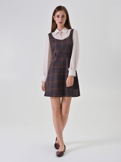 Burgundy Check Blouse Dress 4 Rinascimento Burgundy Check Blouse Dress in_i7
